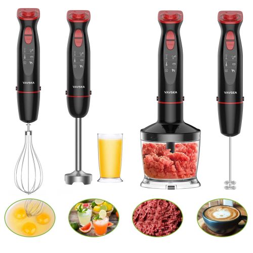 Vavsea Immersion Hand Blender, 12-Speed Multi-Function Handheld Stick Blender with Stainless Steel Blades, Chopper, Beaker, 600, Whisk and Milk Frothe Vavsea Immersion Hand Blender, 12-Speed Multi-Function Handheld Stick Blender with Stainless Steel Blades, Chopper, Beaker, 600, Whisk and Milk Frothe