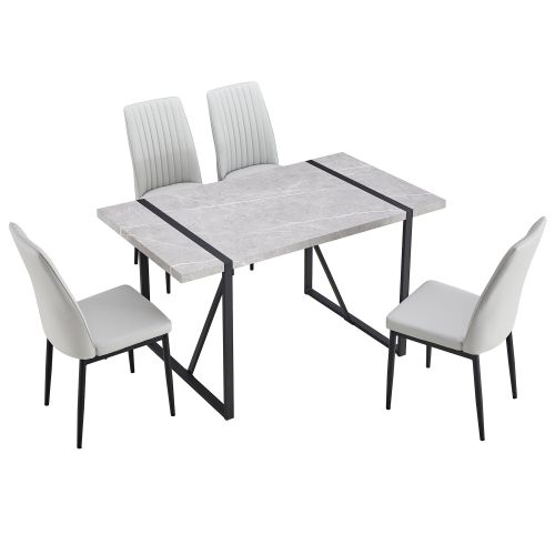 5-piece Dining Table Chairs Set, Rectangular Dining Room Table Set for 4, Modern Dining Table and faux leather Chairs for Kitchen Dining Room, Small S 5-piece Dining Table Chairs Set, Rectangular Dining Room Table Set for 4, Modern Dining Table and faux leather Chairs for Kitchen Dining Room, Small S