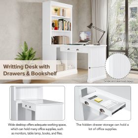 83.4"Tall Bookshelf &Writting Desk Suite,Modern Bookcase Suite with LED Lighting, Drawers,Doors,Study Desk and Open Shelves,2-Piece Set for Living Roo