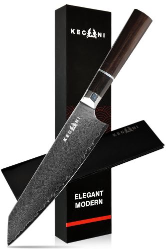 Kegani 8 Inch Japanese Kiritsuke Chef Knife, Japanese 67 Layers VG-10 Damascus Knife, Ebony FullTang Handle Natural Texture Japanese Knife Sushi Knife