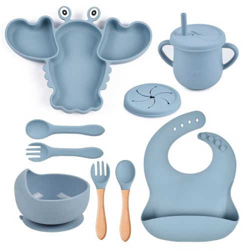 Baby And Infant Baby Food Three-grid Lobster Silicone Plate Suit